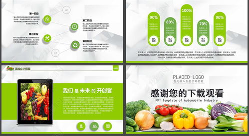 绿色生态农业水果蔬菜农产品线条简明绚丽多彩PPT模板PPT下载